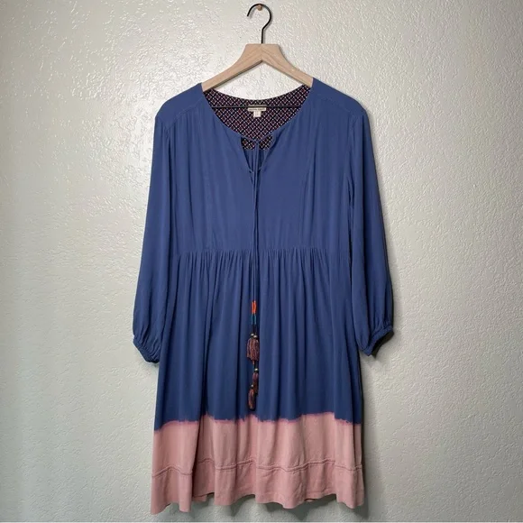 Holding Horses Anthropologie Blue Pink Dip Dye Ombré Tassel Peasant Dress - Picture 3 of 13